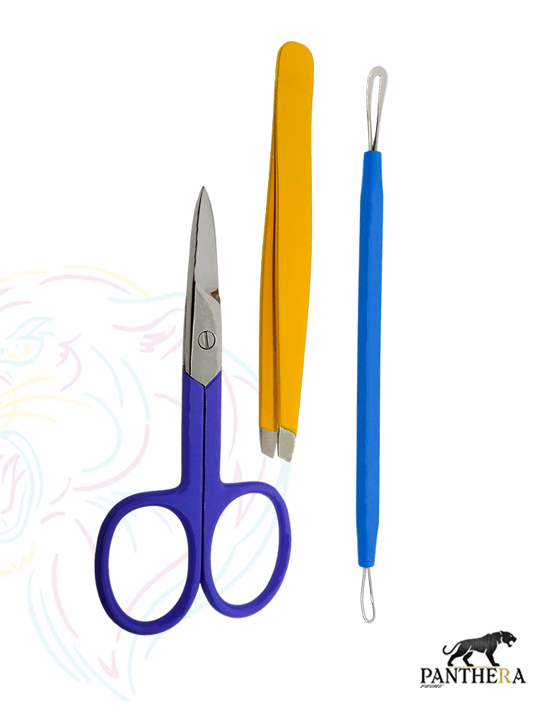 Nail Scissors STR, Tweezers Slant Tip - 9.5CM, Comedon Extractors